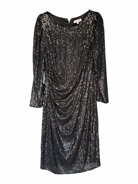 Nanette Lepore Black Sequin Long Sleeve Draped Cocktail Dress